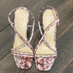bp Pink Snake-Print Strappy Heeled Sandals